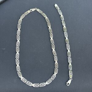 Vintage Mexican 925 Sterling Silver Necklace Bracelet Set Greek Key Geometric